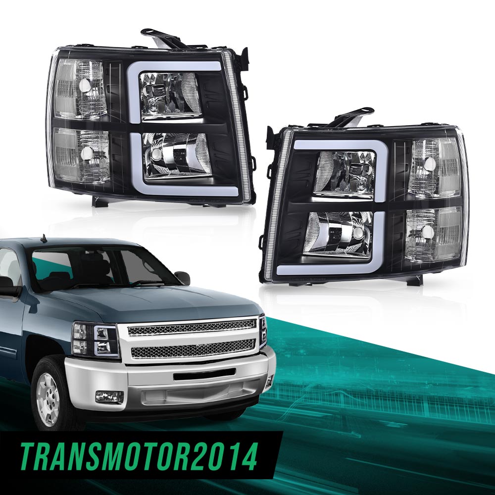 Black U-Bar LED/Halogen Headlight Combo For 2007-2013 Chevy Silverado 1500 & 2500 – Pair (Left + Right)